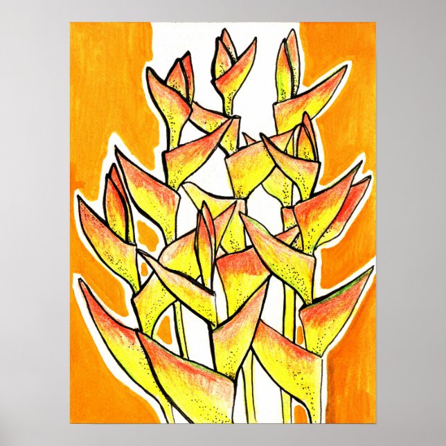 Poster Heliconia Rostrata Flores Tropicais Amarelo Floral (Frente)