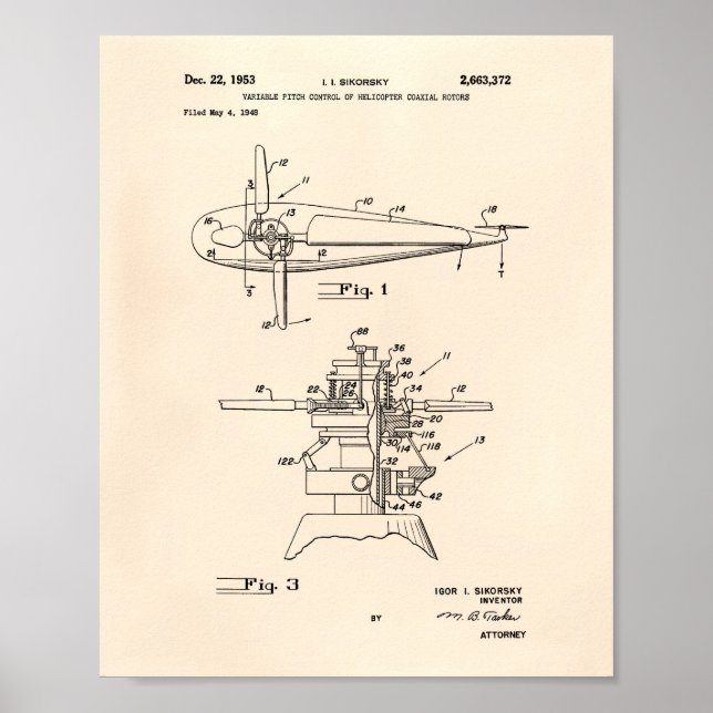 Pôster Helicopter Rotors 1953, Anterior Arte Patente (Frente)