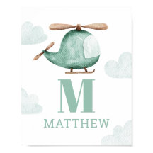 Helicóptero Da Aquarela Do Baby Boy | Monograma de