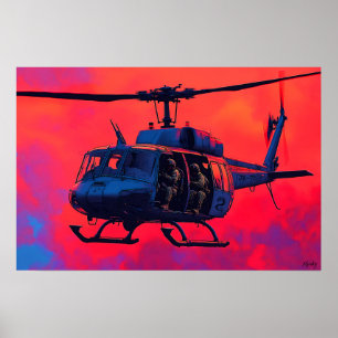 Poster Helicóptero Militar Pop Art - Cena de Aviação
