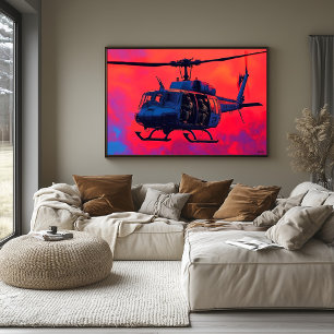 Poster Helicóptero Militar Pop Art - Cena de Aviação