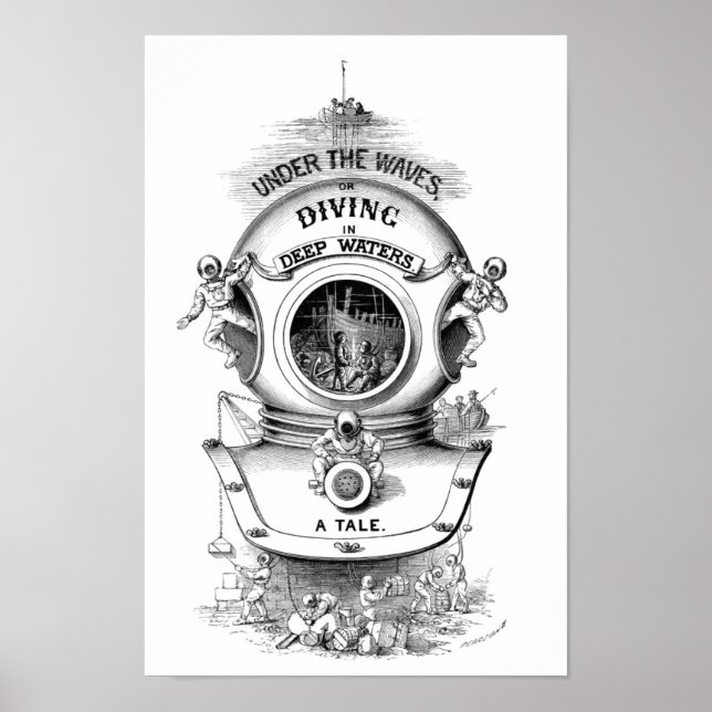 Poster Hélio de mergulho antigo náutico (Frente)