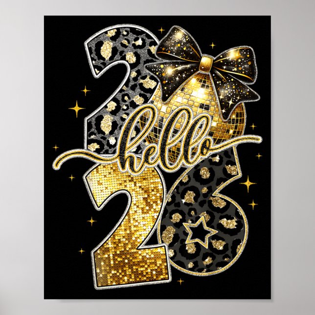 Poster Hello 2026 Coquette Bow Leopard New Years Eve Part (Frente)