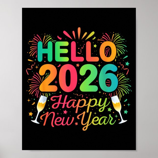 Poster Hello 2026 Happy New Year Eve Party Countdown Fire (Frente)