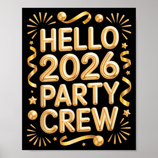 Poster Hello 2026 Party Crew New Years Eve Celebration  (Frente)