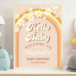 Poster Hello Baby Cute Groovy Baby Shower