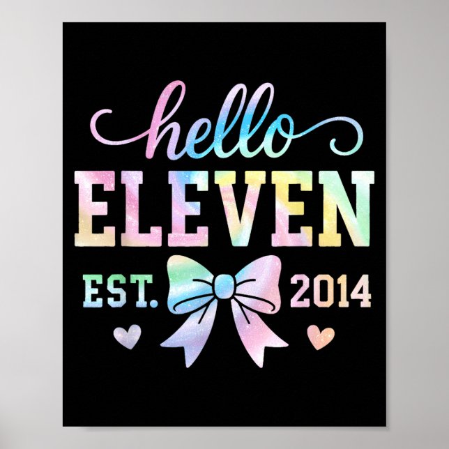 Poster Hello Eleven Est 2014 Coquette Bow 11th Birthday G (Frente)