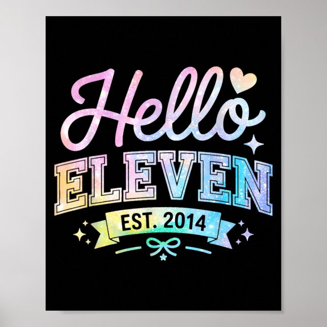 Poster Hello Eleven Est 2014 Coquette Bow 11th Birthday G (Frente)