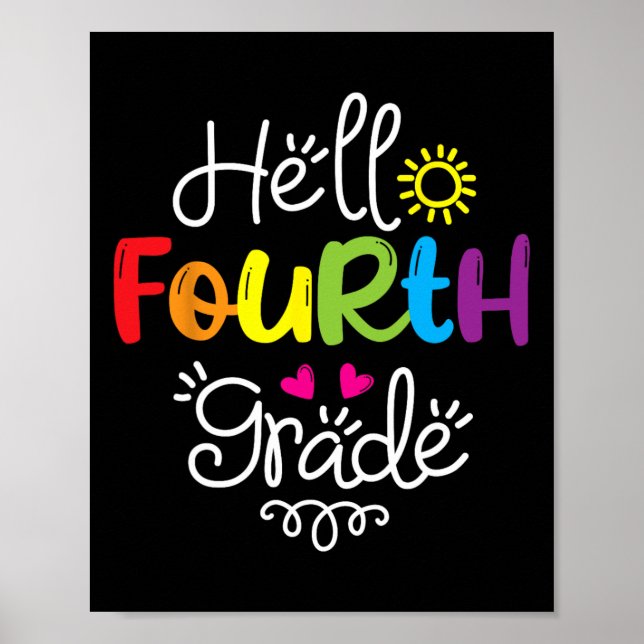 Poster Hello Fourth Grade Fun 4th Grade Byck To School Gi (Frente)