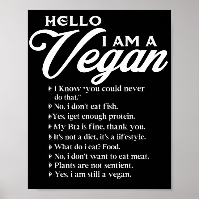Poster Hello I Am A Vegan 9 Things About Vegan (Frente)