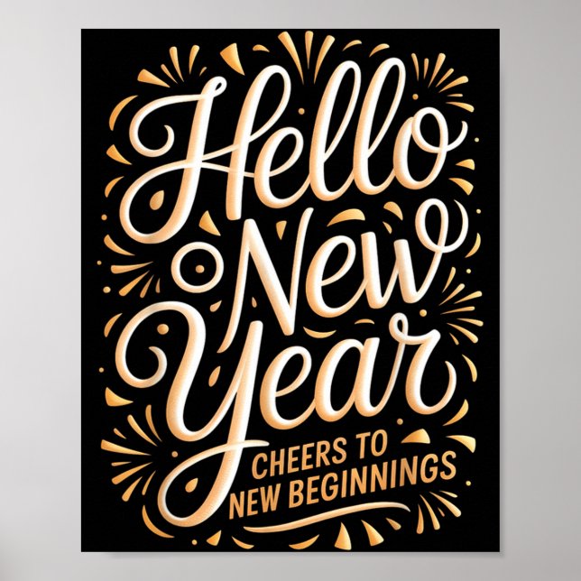 Poster Hello New Year Cheers To New Beginnings Celebratio (Frente)