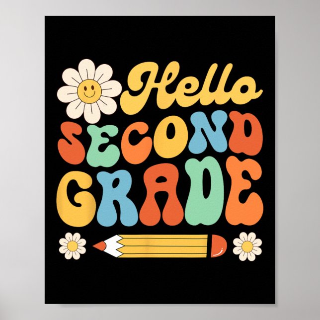 Poster Hello Second 2nd Grade Byck To School Teachers Kid (Frente)
