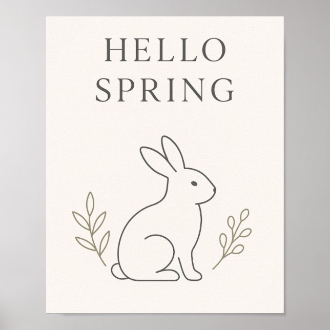 Poster Hello Spring Minimal Bunny Line Art (Frente)
