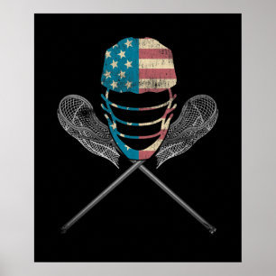 Poster Helmet E Stick Lacrosse American Flag Lax