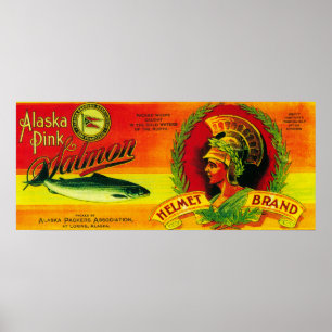 Poster Helmet Salmon Can LabelLoring, AK