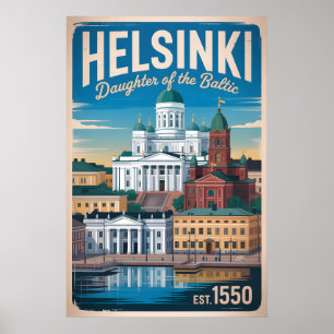 Poster Helsinki Finlândia Retrô Paisagem Urbana Viagem