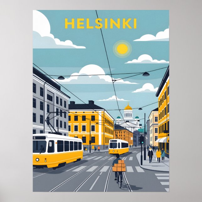 Poster Helsinki Tram – Urban Finland Cityscape (Frente)