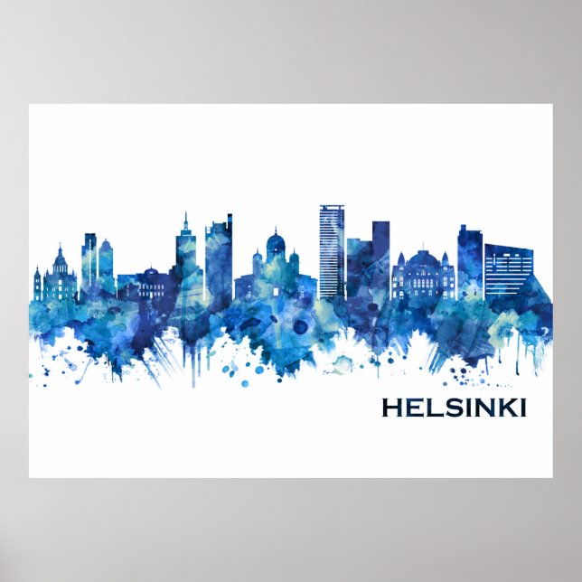 Poster Helsínquia Finlândia Skyline Blue (Frente)