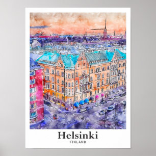 Poster Helsínquia Finlândia Viagem Watercolor