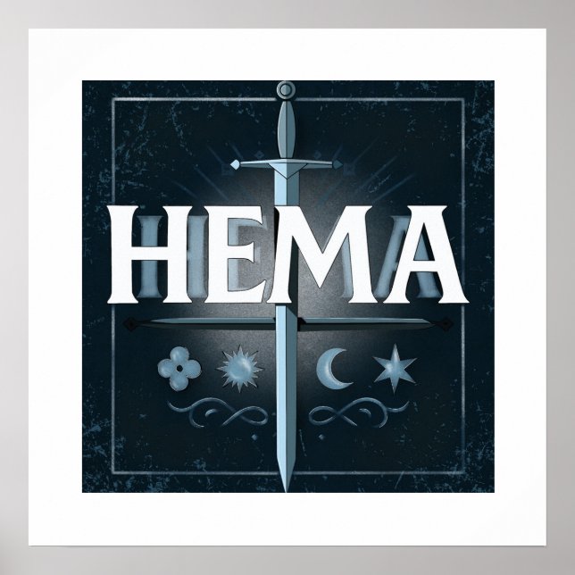 Poster HEMA Medieval Sword Emblem – Blue Graffiti Style (Frente)