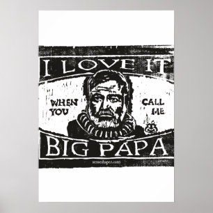 Poster Hemingway Xilogravura, Big Papa, Preto