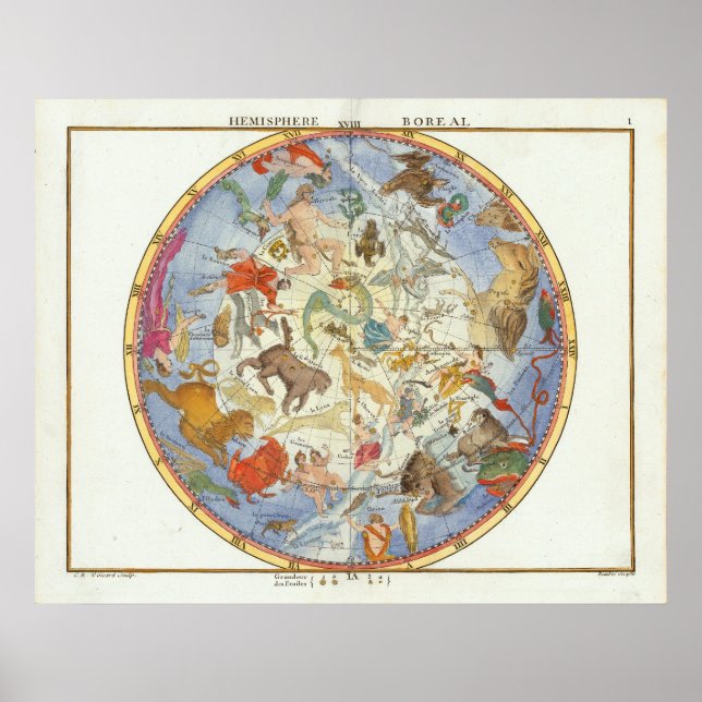 Poster Hemisfero Boreal | John Flamsteed (Frente)