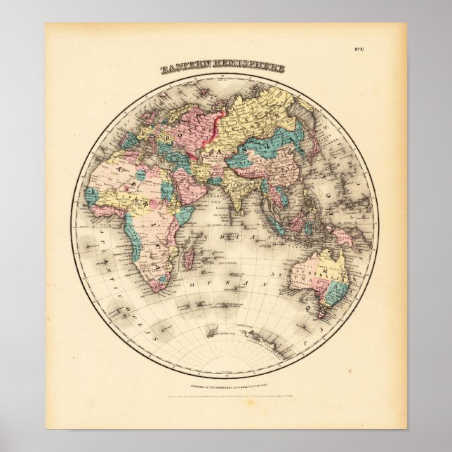 Poster Hemisperes Oriental Colton, J.H. New York 1856 (Frente)