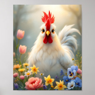 Poster Hen in Flowers Digital