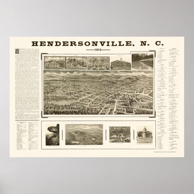 Pôster Hendersonville, NC Panorâmica Map - 1913 (Frente)