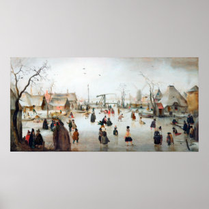 Poster Hendrick Avercamp Ice Skating perto de uma aldeia