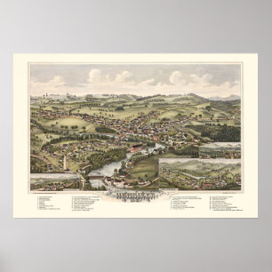 Pôster Henniker, mapa panorâmico do NH - 1889