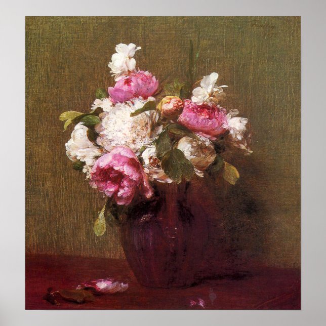 Pôster Henri Fantin-Latour Peonies e Rosa (Frente)