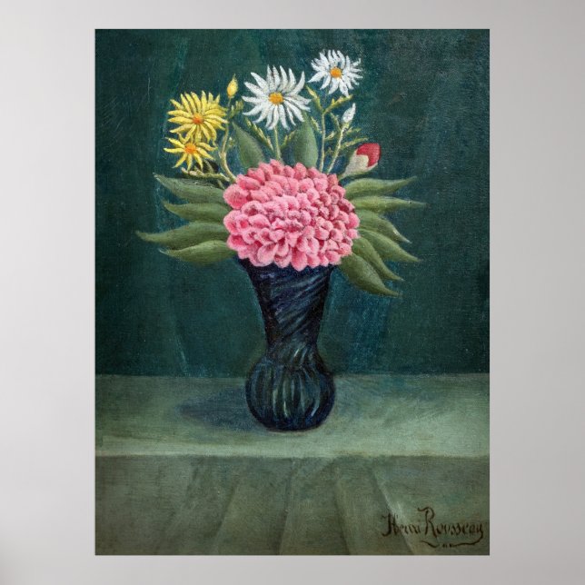 Poster Henri Rousseau - Dália e Margaridas num Vaso (Frente)