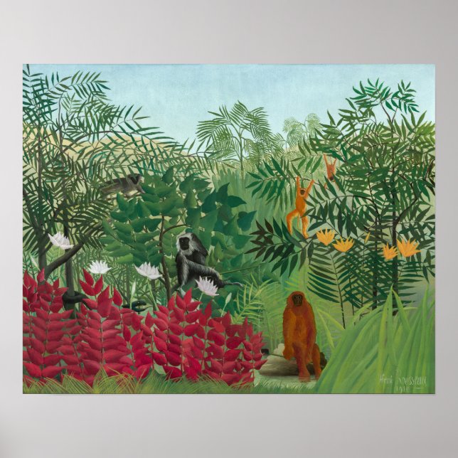 Poster Henri Rousseau - Floresta Tropical com Macacos (Frente)