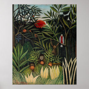 Poster Henri Rousseau - Macacos e papagaio na Floresta Vi