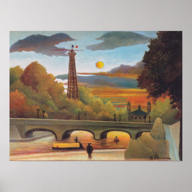 Poster Henri Rousseau - Torre Seine e Eiffel em Sunset (Frente)