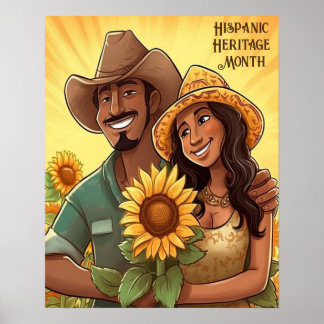 Poster Herança hispânica Mês Casal de flores solares