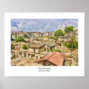 Poster Herculaneum Ruins Itália Watercolor Painting