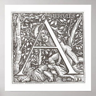 Pôster Hercules que massacra o leão com letra um