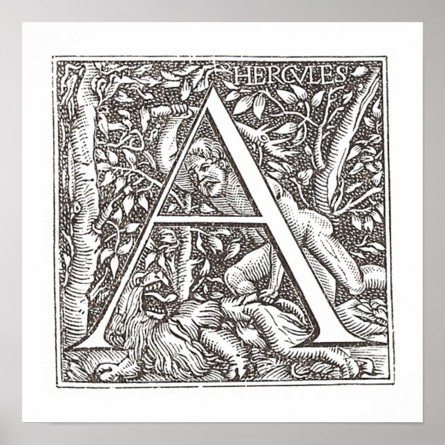 Pôster Hércules tocando o leão com a letra A Monograma (Frente)