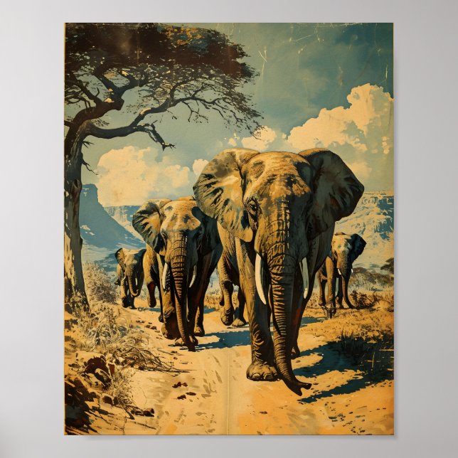 Poster Herdeiro elefante Vintage (Frente)