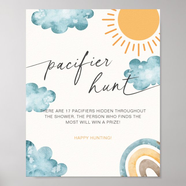 Poster Here Comes The Son Baby Shower Pacifier Hunt Game (Frente)