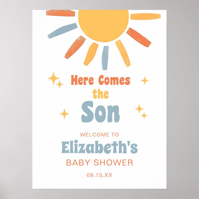 Poster Here Comes The Son Boy Baby Shower Welcome Sign (Frente)