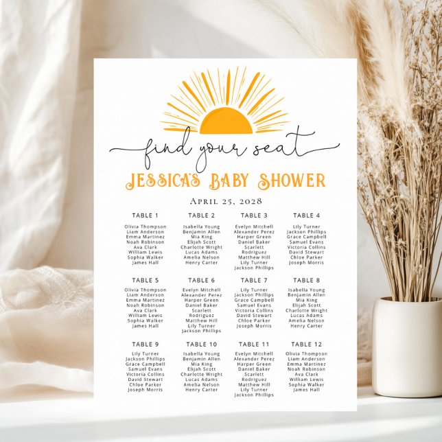 Poster Here comes the sun baby shower Seating Chart (Criador carregado)
