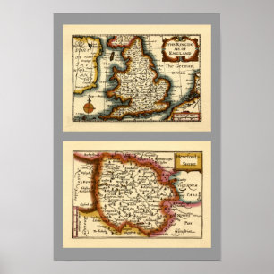 Pôster Herefordshire County Map, England