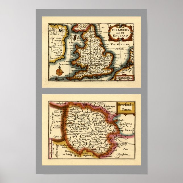 Pôster Herefordshire County Map, England (Frente)