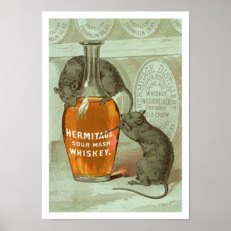 Poster Hermitage Sour Mash Whiskey e dois ratos