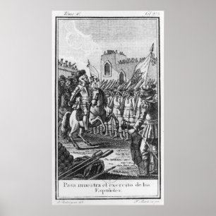 Pôster Hernando Cortes que revê suas tropas