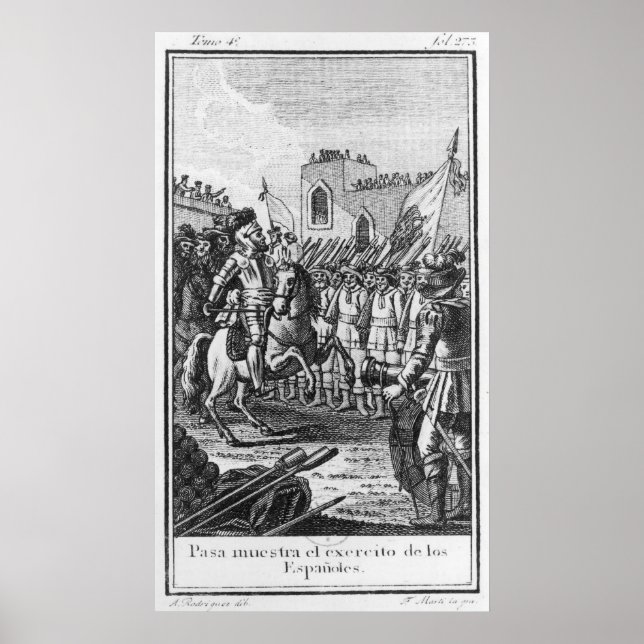Pôster Hernando Cortes Revisando suas Tropas (Frente)