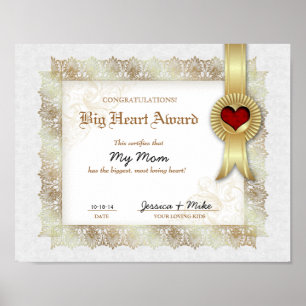 Pôster Hero Heart Love Certificado de Prêmio Melhor Mãe